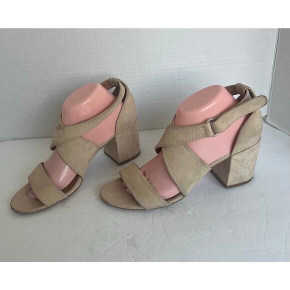 Corso Como Nattie Beige Nubuck Leather Criss Cross Straps Block Heel Sandals 10M - Picture 1 of 10